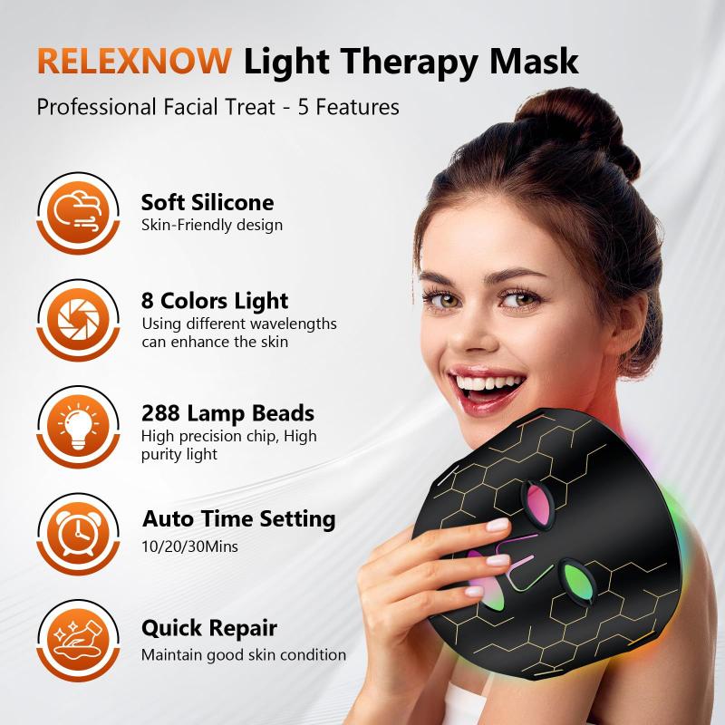 Máscara facial LED RELEXNOW 8 modos 288 Beads Red Light Therapy